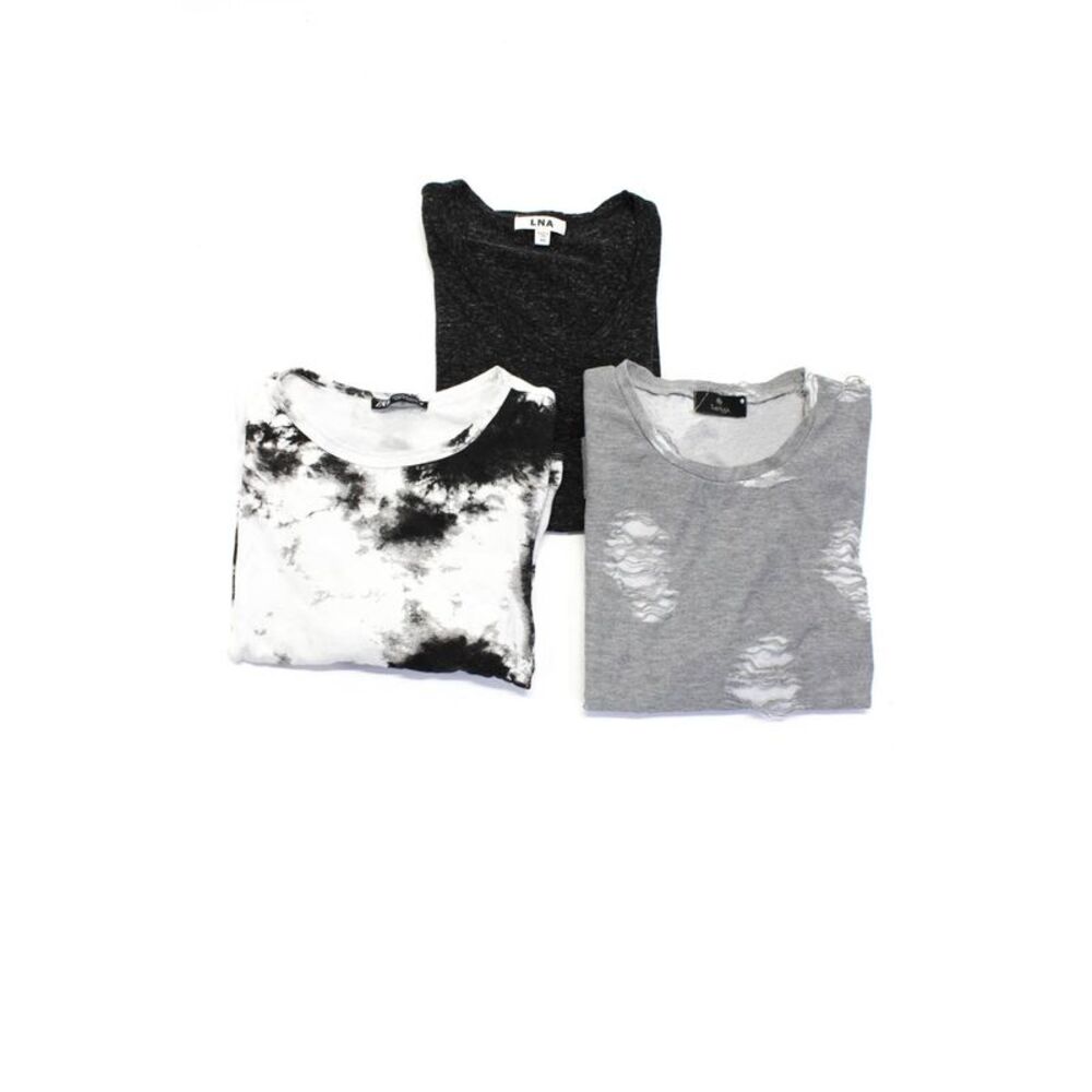 Twenty5A LNA Womens Distressed Round Neck T-Shirt Top Gray Size L XS Lot 2